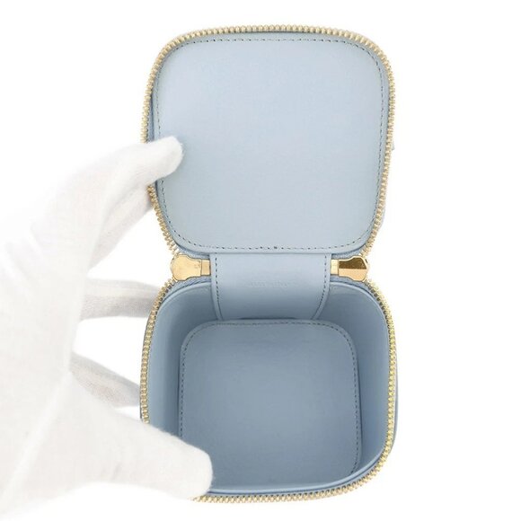 CELINE Cuir Triomphe 2-Way Vanity Shoulder Bag Size Mini Leather Light Blue ... - Picture 4 of 15